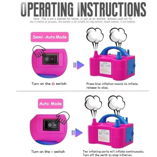 Storio Acrylonitrile Butadiene Styrene High-Power Electric Balloon Inflator With Dual Nozzles - Ideal For Wedding Parties, Multi-Color,1 Piece