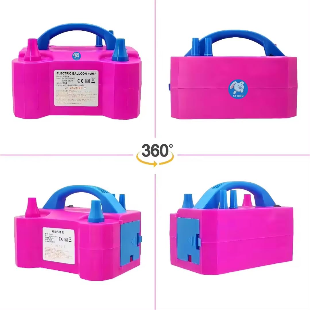 Storio Acrylonitrile Butadiene Styrene High-Power Electric Balloon Inflator With Dual Nozzles - Ideal For Wedding Parties, Multi-Color,1 Piece