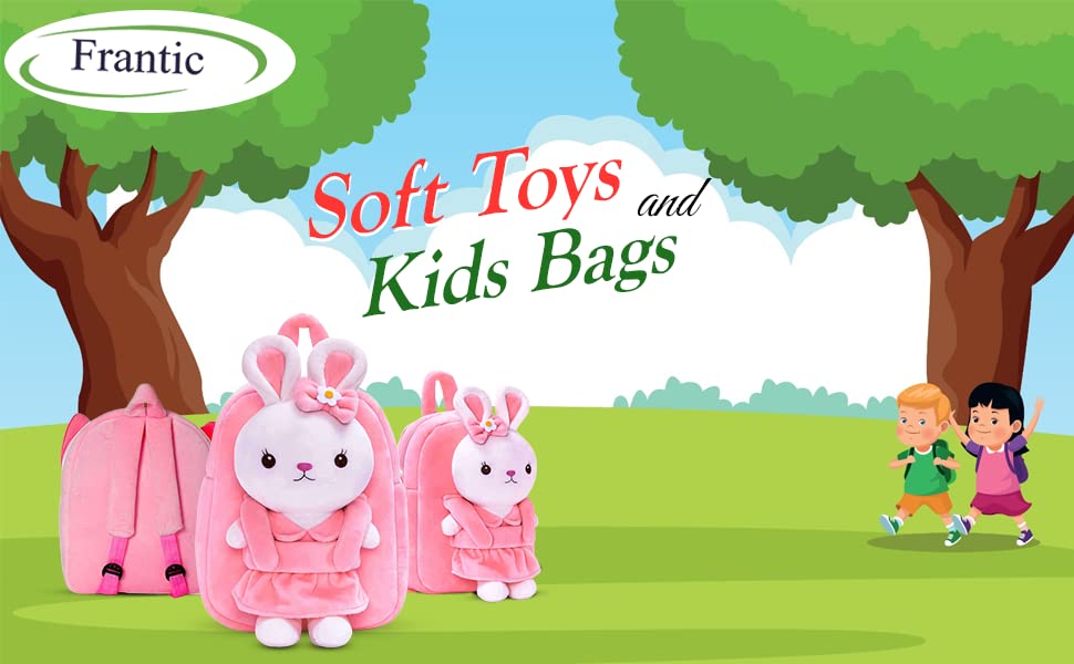 Frantic Kids Soft Animal Cartoon Travelling School Bag Soft Plush Standard 1 Compartment Backpack Boys Girls For 2 To 5 Years Boys/Girls Nursery,Preschool(Fullbodypink Rabbit) Full Size,10 Litre