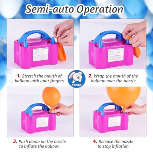 Storio Acrylonitrile Butadiene Styrene High-Power Electric Balloon Inflator With Dual Nozzles - Ideal For Wedding Parties, Multi-Color,1 Piece