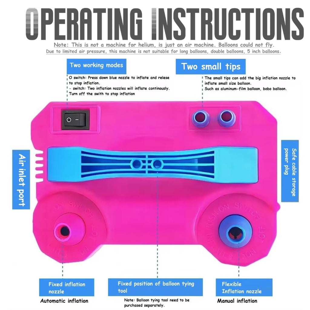 Storio Acrylonitrile Butadiene Styrene High-Power Electric Balloon Inflator With Dual Nozzles - Ideal For Wedding Parties, Multi-Color,1 Piece