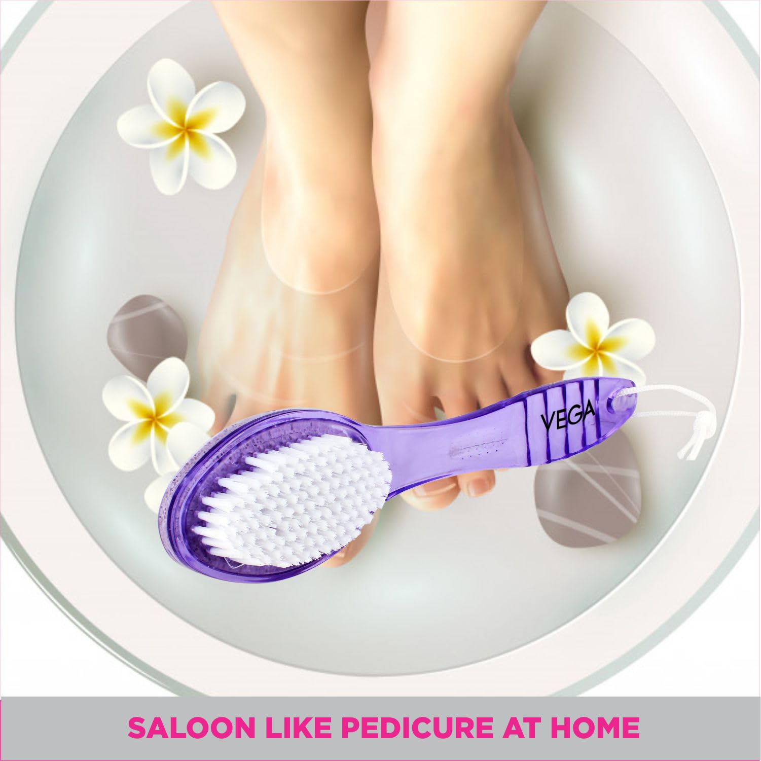 Vega Pumice Stone/Nail Brush with Handle, Color May Vary