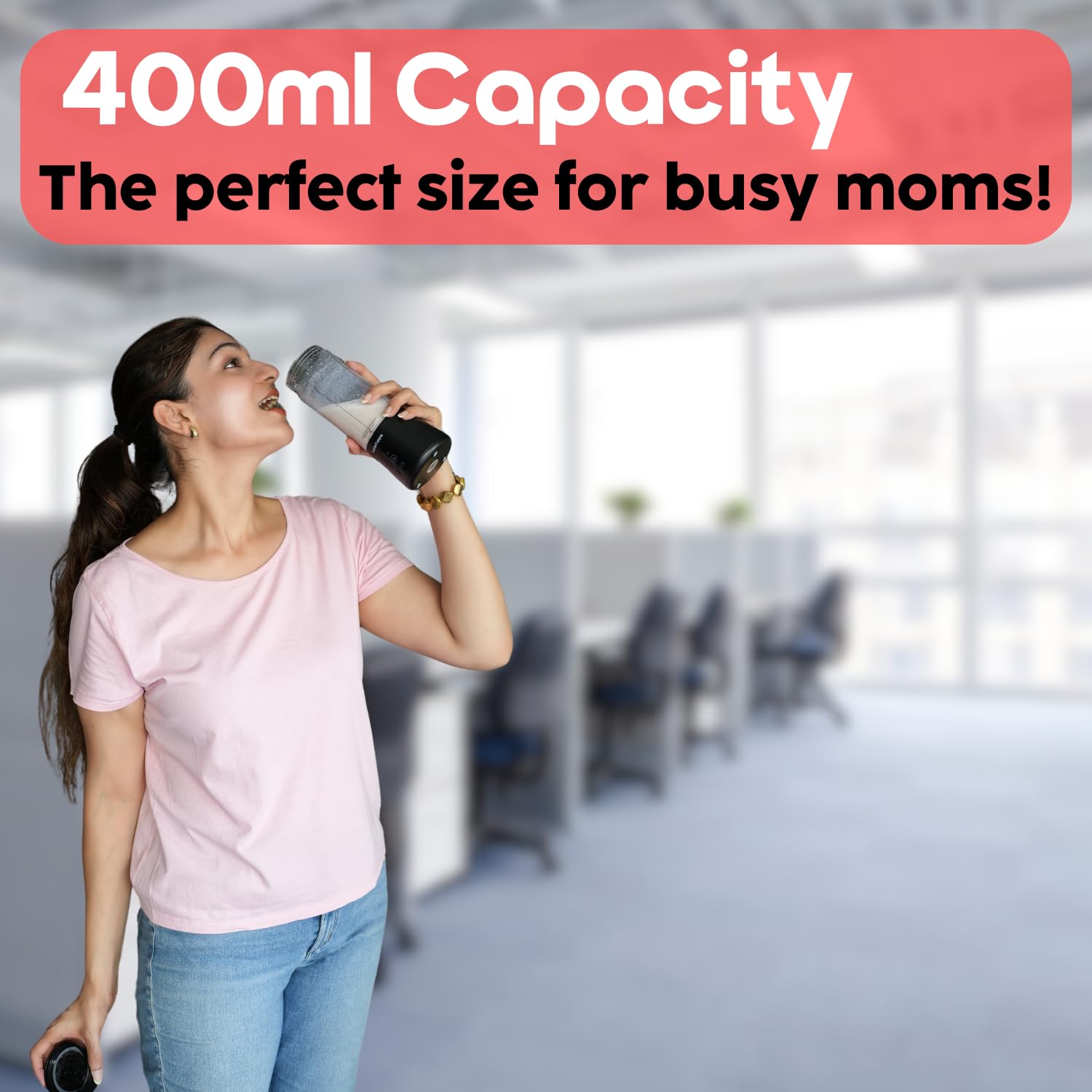 InstaCuppa Portable Blender for Smoothie and Juices, Milk Shakes, Crushing Ice, USB Rechargeable Blender Machine for Kitchen with 2000 mAh Battery, 150 W Motor, 400 ML, Built-in Jar (Normal Edition)