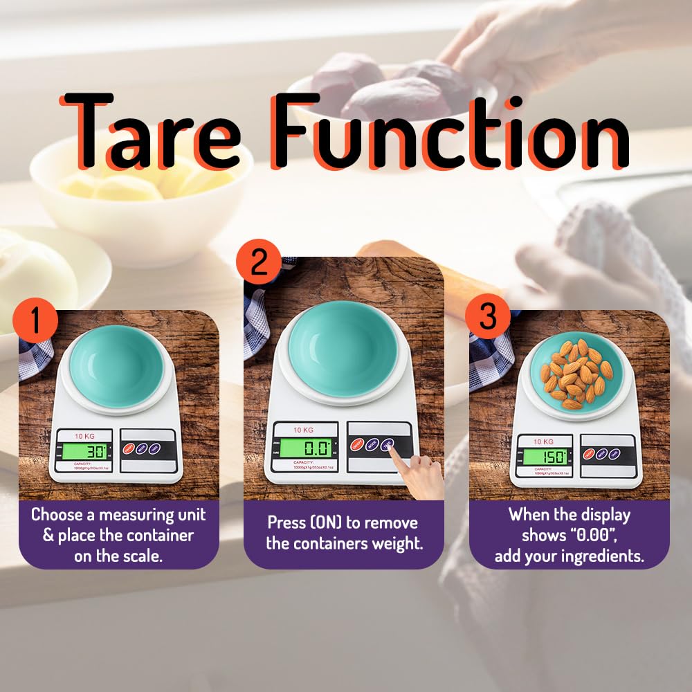 Atom 10Kg Kitchen Weight Machine 6 Months Manufacturer Warranty, Digital Scale with LCD Display, Scale for Home Baking, Cooking & Balance Diet. Machine with capacity 10Kg, SF400/A121,Color May Vary