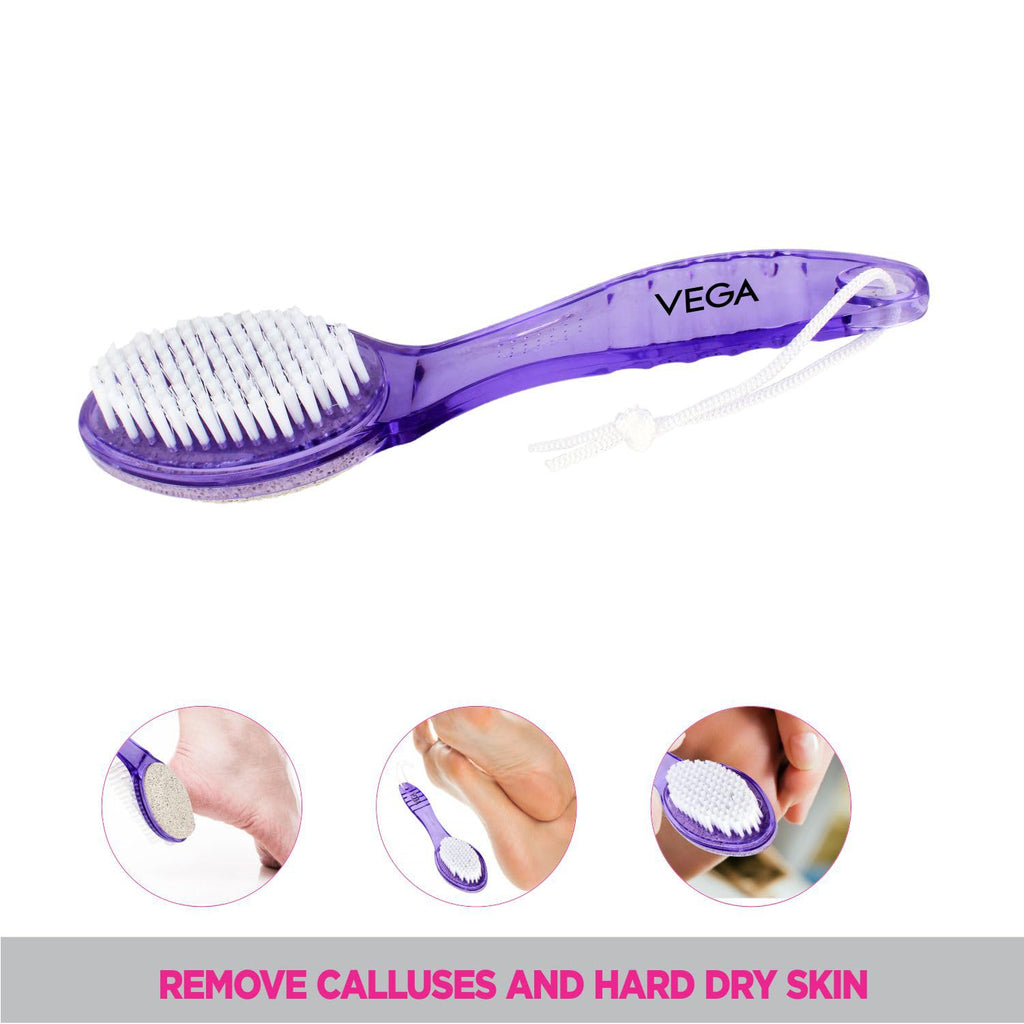 Vega Pumice Stone/Nail Brush with Handle, Color May Vary