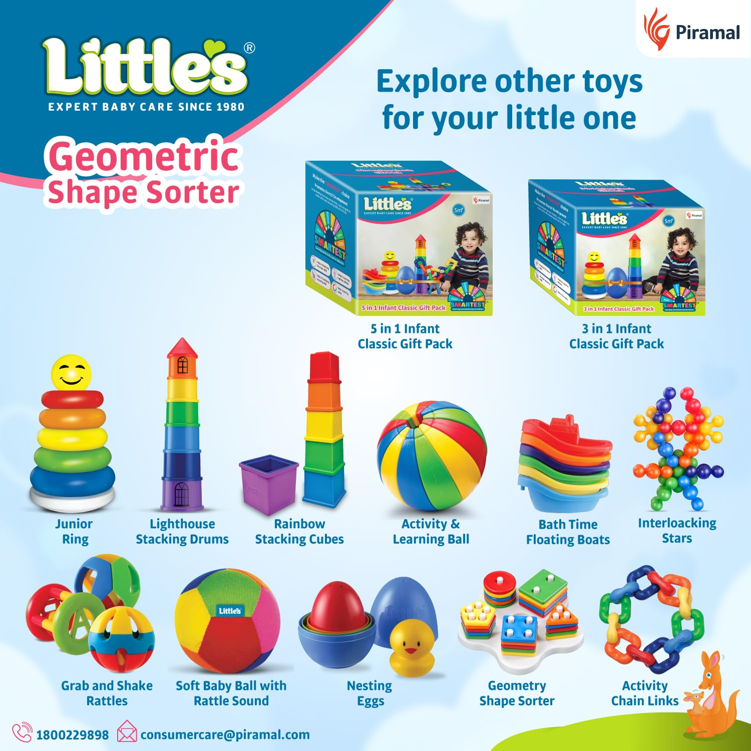 Little's Geometric Shape Sorter | 25 Pieces with 5 Shapes & Colors | Enhances Sensory Development