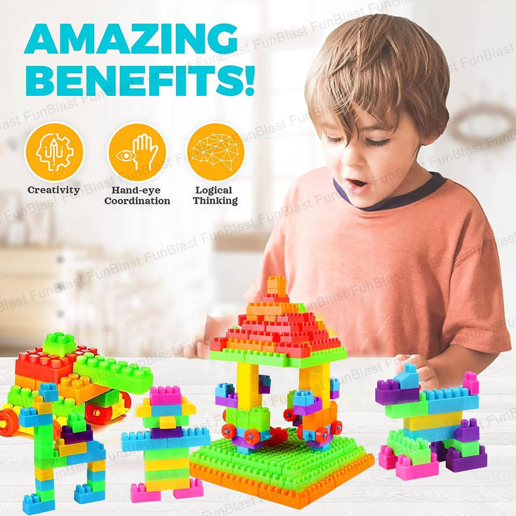 FunBlast DIY Plastic Building Blocks for Kids Building Blocks Toy for Kids Puzzle Games for Kid,Toys for Children Educational & Learning Toy for Kid,Girls & Boys -(250 Pieces Blocks with 38 Wheels)