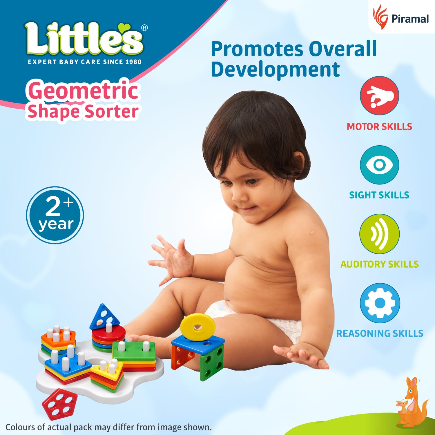 Little's Geometric Shape Sorter | 25 Pieces with 5 Shapes & Colors | Enhances Sensory Development