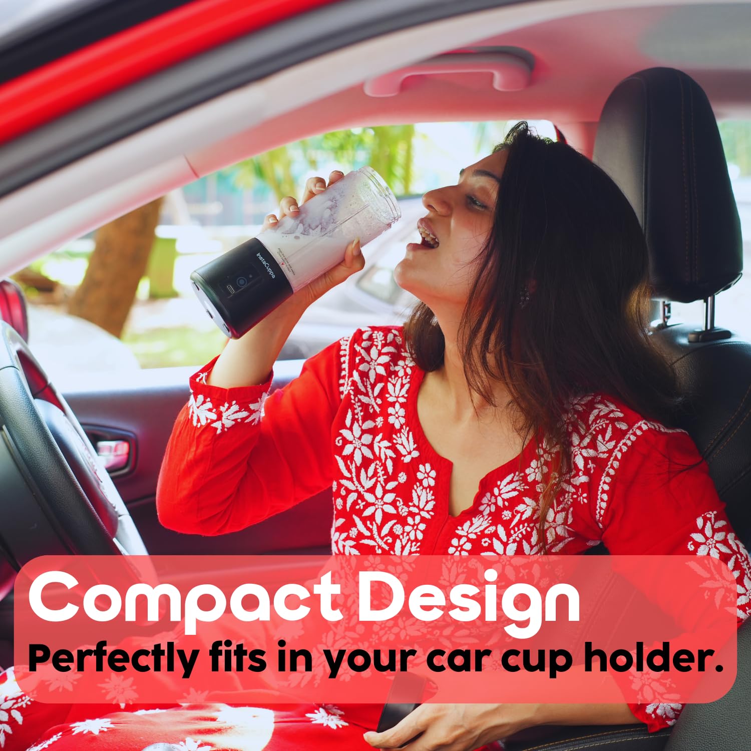 InstaCuppa Portable Blender for Smoothie and Juices, Milk Shakes, Crushing Ice, USB Rechargeable Blender Machine for Kitchen with 2000 mAh Battery, 150 W Motor, 400 ML, Built-in Jar (Normal Edition)