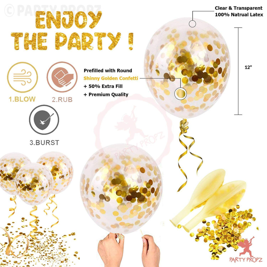 Party Propz Happy Birthday Decoration Items - Happy Birthday Banner (Cardstock)| Gold Confetti Balloons With Led Light| Decoration Items For Husband| Golden Theme Birthday Decoration Kit, 10 Pieces