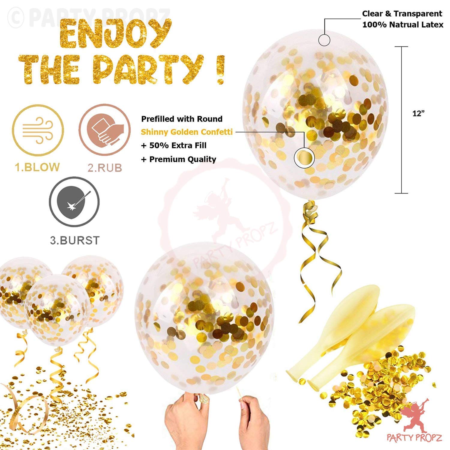 Party Propz Happy Birthday Decoration Items - Happy Birthday Banner (Cardstock)| Gold Confetti Balloons With Led Light| Decoration Items For Husband| Golden Theme Birthday Decoration Kit, 10 Pieces
