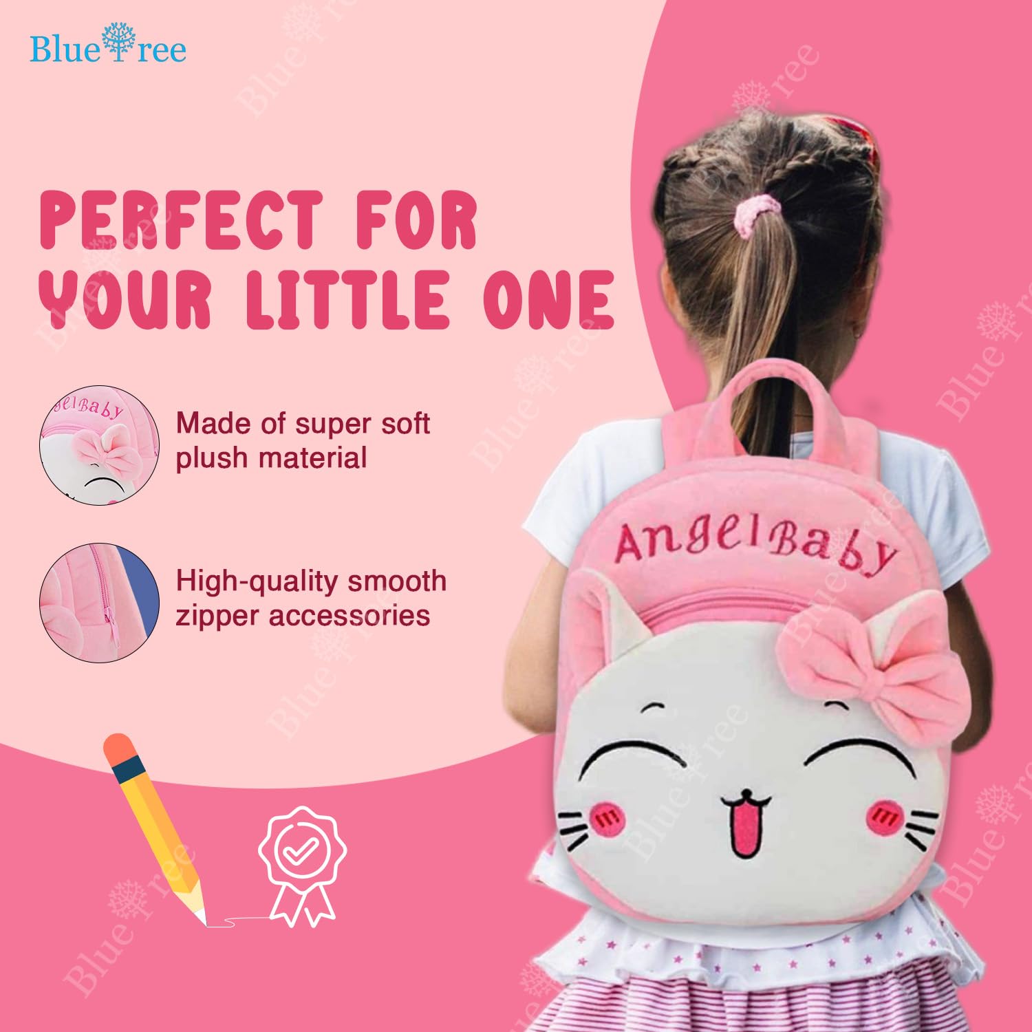 blue tree Cute Kids Backpack Toddler Bag Plush Animal Cartoon Mini Travel Bag for Baby Girl Boy 1-5 Years (small, Angel Baby Careem, Pink)