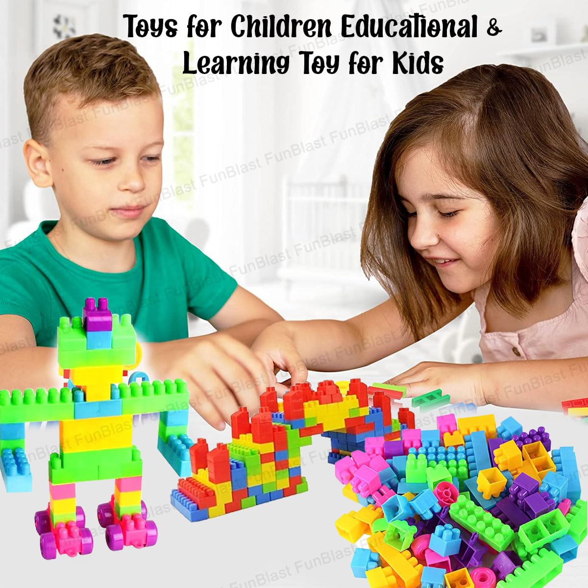 FunBlast DIY Plastic Building Blocks for Kids Building Blocks Toy for Kids Puzzle Games for Kid,Toys for Children Educational & Learning Toy for Kid,Girls & Boys -(250 Pieces Blocks with 38 Wheels)