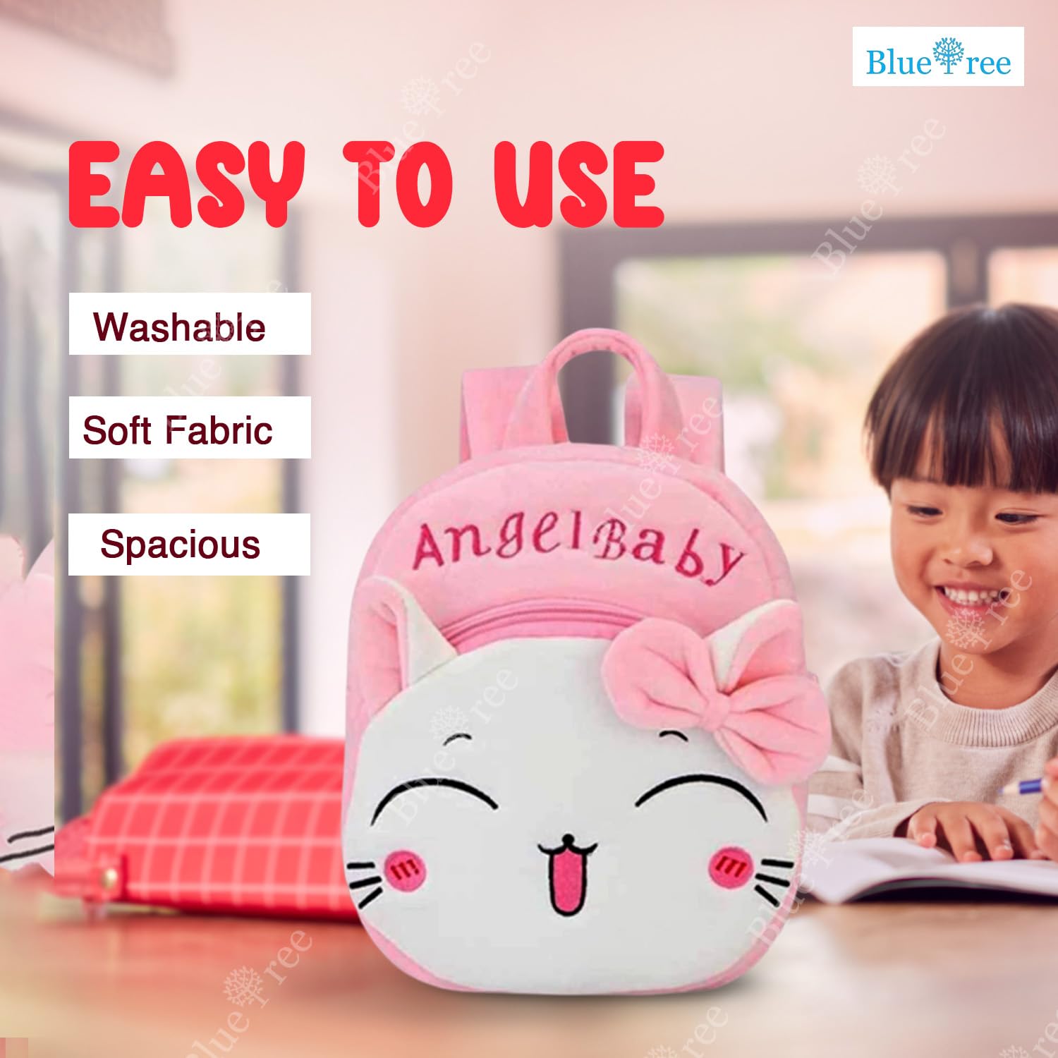 blue tree Cute Kids Backpack Toddler Bag Plush Animal Cartoon Mini Travel Bag for Baby Girl Boy 1-5 Years (small, Angel Baby Careem, Pink)