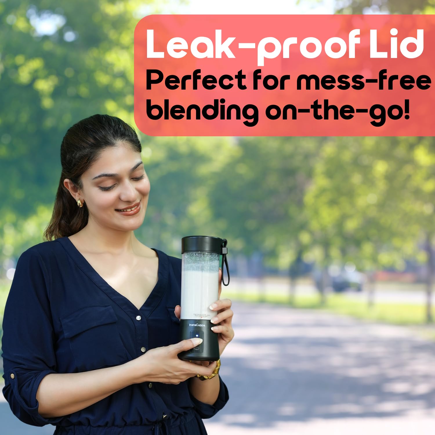 InstaCuppa Portable Blender for Smoothie and Juices, Milk Shakes, Crushing Ice, USB Rechargeable Blender Machine for Kitchen with 2000 mAh Battery, 150 W Motor, 400 ML, Built-in Jar (Normal Edition)