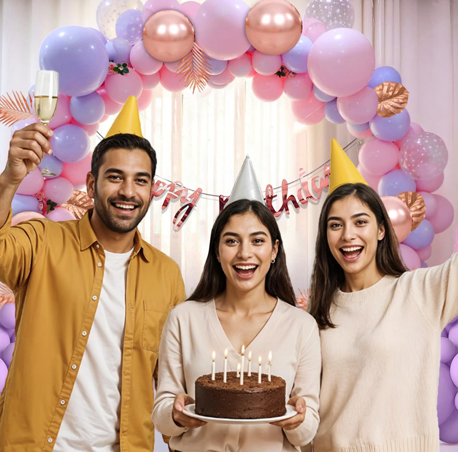 Party Propz Latex Birthday Decoration Kit for Girls - 60 Pcs Balloons for Birthday Decorations |Birthday Decoration for Kids |Purple Birthday Decorations Kit |Bday Balloons Rose Gold,Purple,Pink