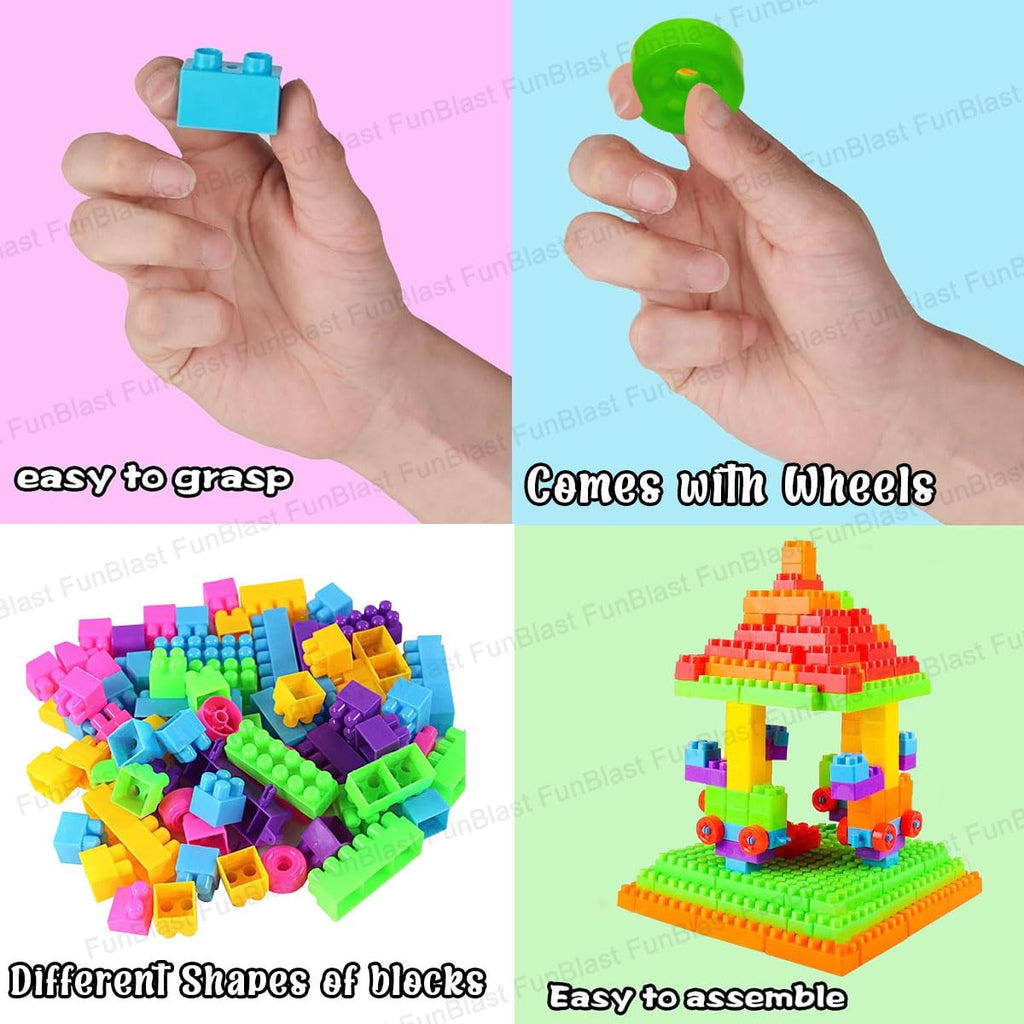 FunBlast DIY Plastic Building Blocks for Kids Building Blocks Toy for Kids Puzzle Games for Kid,Toys for Children Educational & Learning Toy for Kid,Girls & Boys -(250 Pieces Blocks with 38 Wheels)