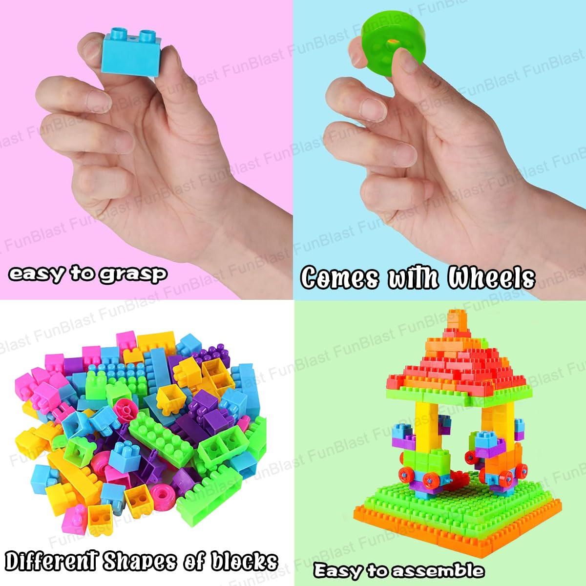 FunBlast DIY Plastic Building Blocks for Kids Building Blocks Toy for Kids Puzzle Games for Kid,Toys for Children Educational & Learning Toy for Kid,Girls & Boys -(250 Pieces Blocks with 38 Wheels)