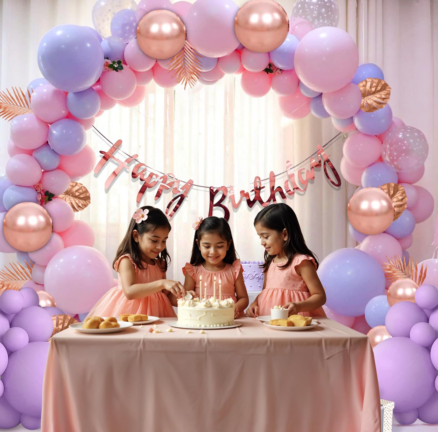 Party Propz Latex Birthday Decoration Kit for Girls - 60 Pcs Balloons for Birthday Decorations |Birthday Decoration for Kids |Purple Birthday Decorations Kit |Bday Balloons Rose Gold,Purple,Pink