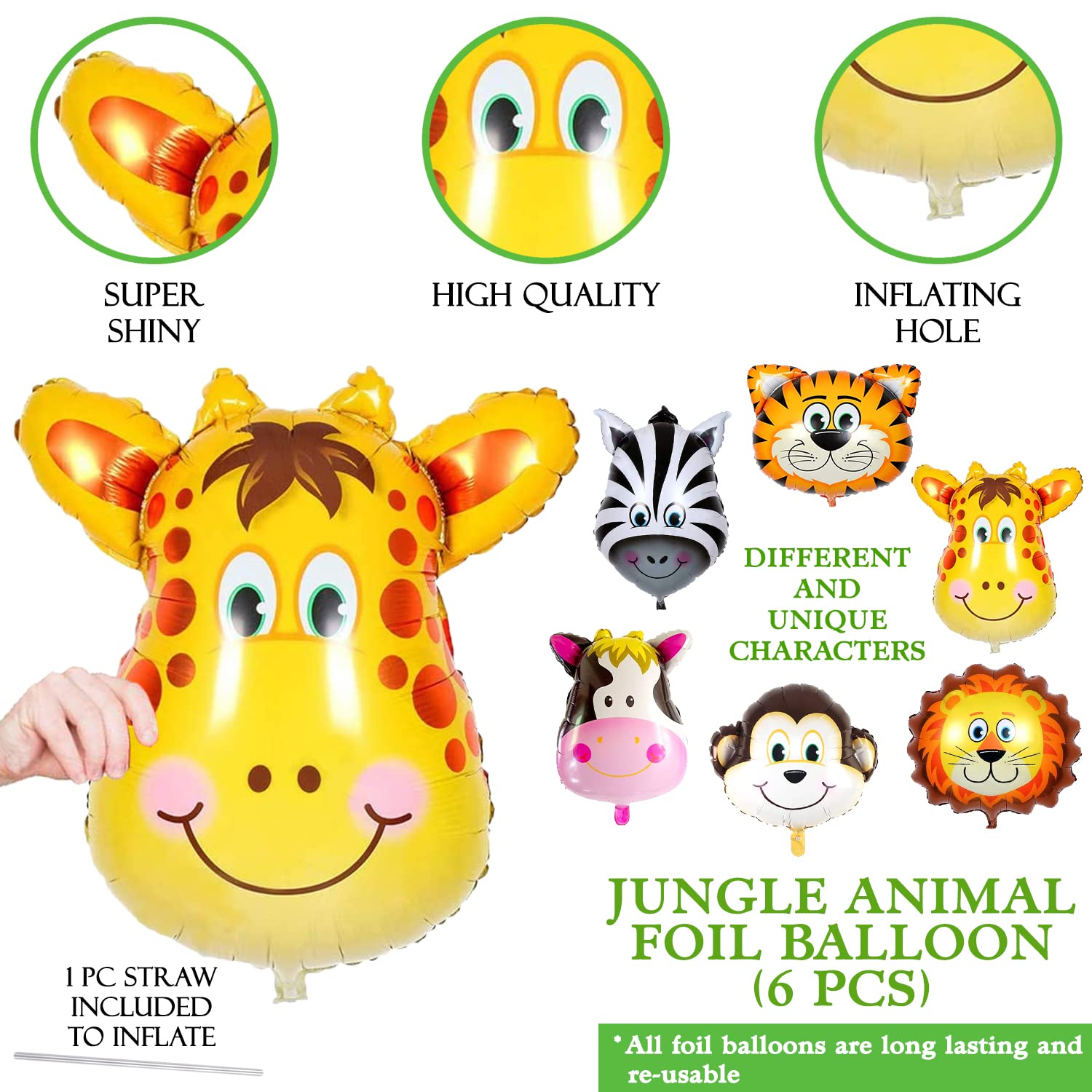 Zyozique Jungle Safari Birthday Decoration Kids,Animal Birthday Party Decoration Paper Bunting Banner with Balloons, Cake Topper,Foil Balloons, Cardstock Cutout,Glue & Arch Kit (Pack of 68)