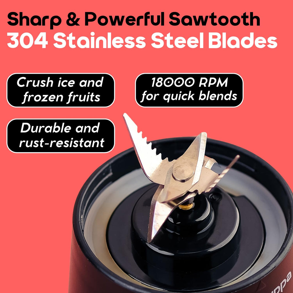 InstaCuppa Portable Blender for Smoothie and Juices, Milk Shakes, Crushing Ice, USB Rechargeable Blender Machine for Kitchen with 2000 mAh Battery, 150 W Motor, 400 ML, Built-in Jar (Normal Edition)