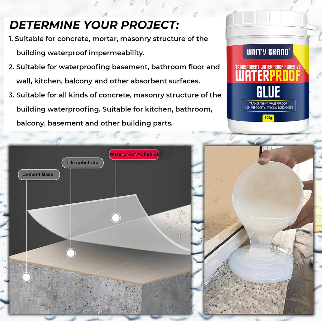 UB UNITY BRAND Crack Seal Glue 300gm with Brush Transparent Waterproof Resin Epoxy for Roof Leakage Crack Seal Agent Roof Water Leakage Solution Water Proof Glue for Waterproofing (300 GM / 1 PACK)