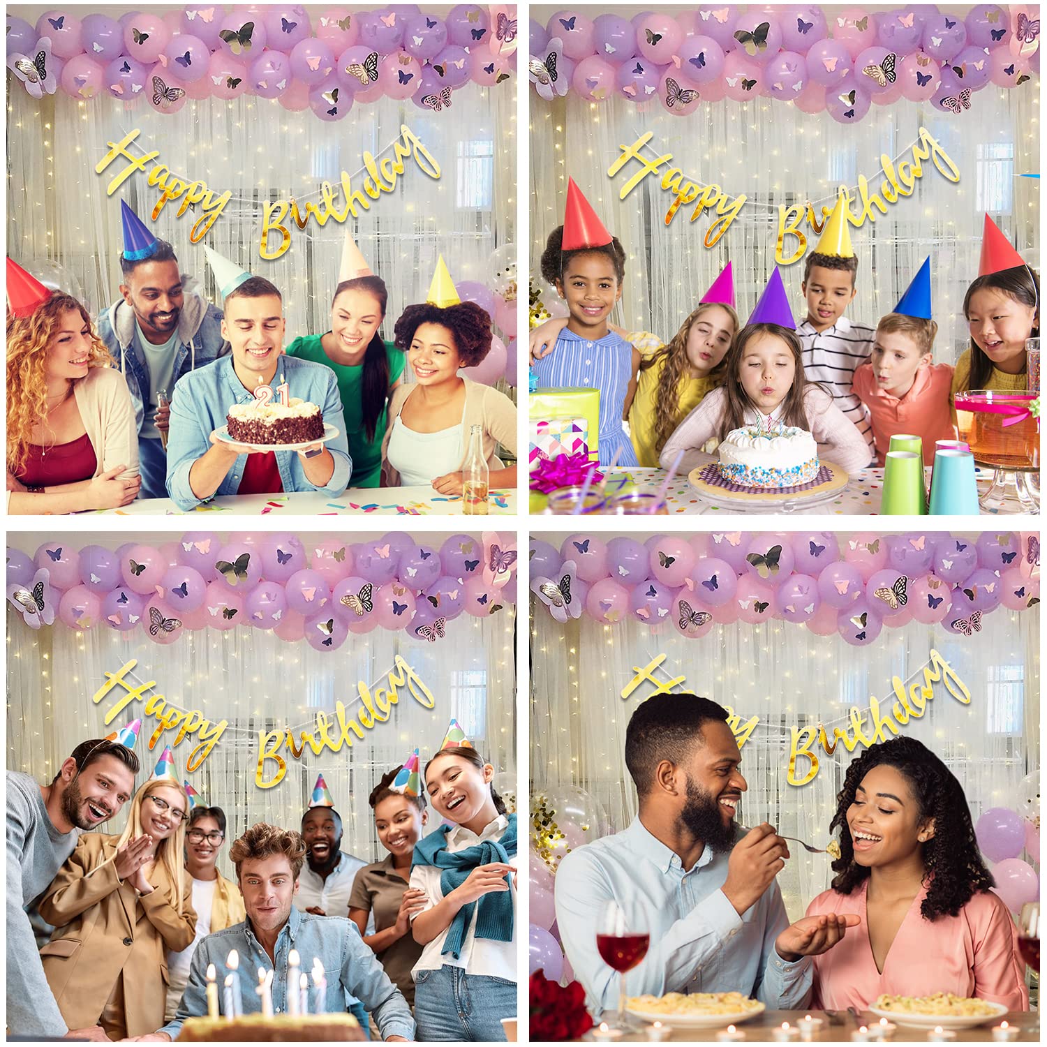 Party Propz Butterfly Theme Birthday Decorations - 80 Pcs Purple Happy Birthday Decoration Kit | Purple Balloons for Girls | birthday decoration curtains